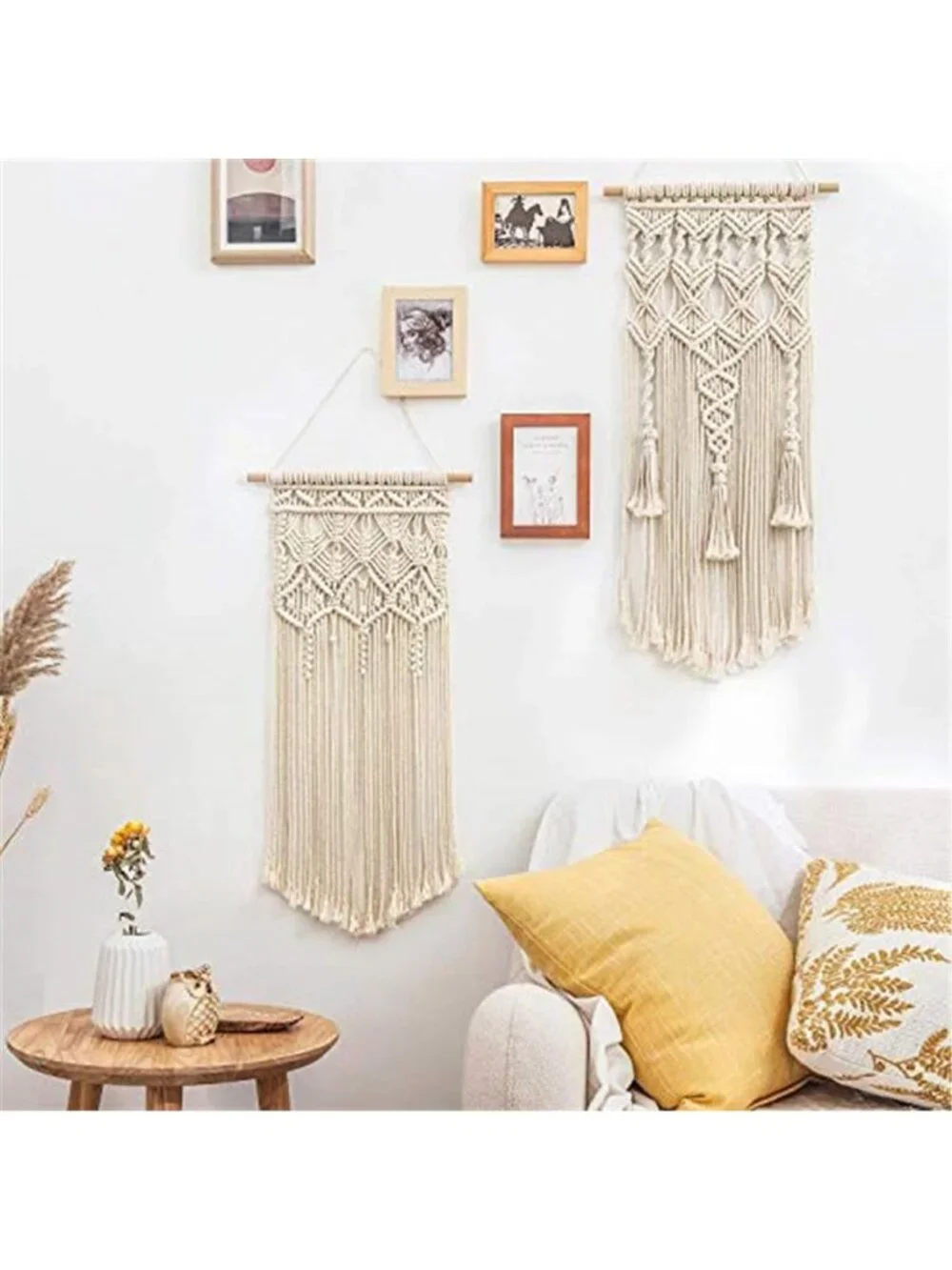 2 Pcs Macrame Woven Wall Hanging Boho Chic Geometric Art Decor Beautiful Bedroom